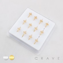 MULTI CZ CROSS CRUCIFIX  316L SURGICAL STEEL NOSE HOOP BOX